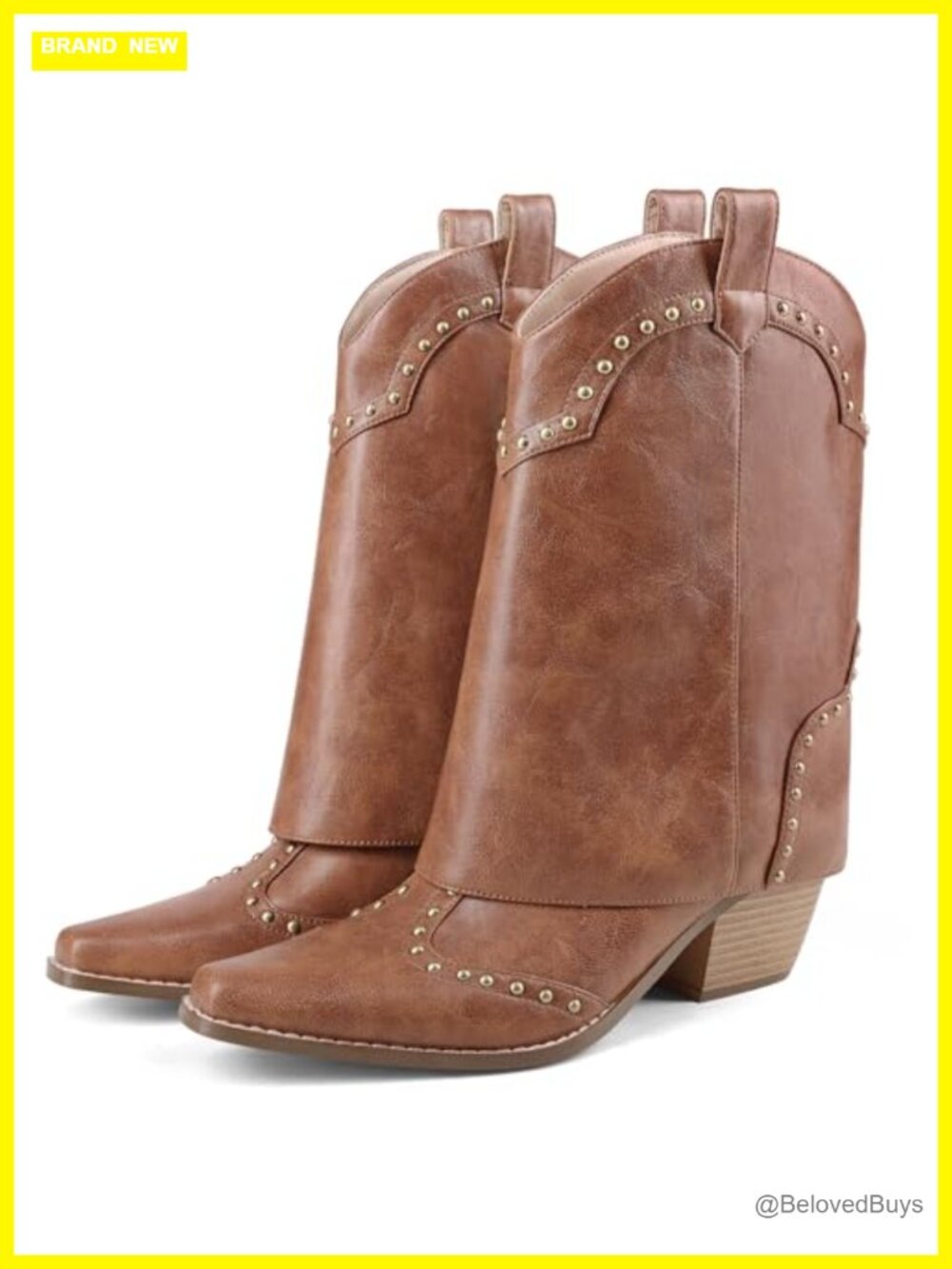 Women's Western Ankle Boots with Fold Over and Studded Details